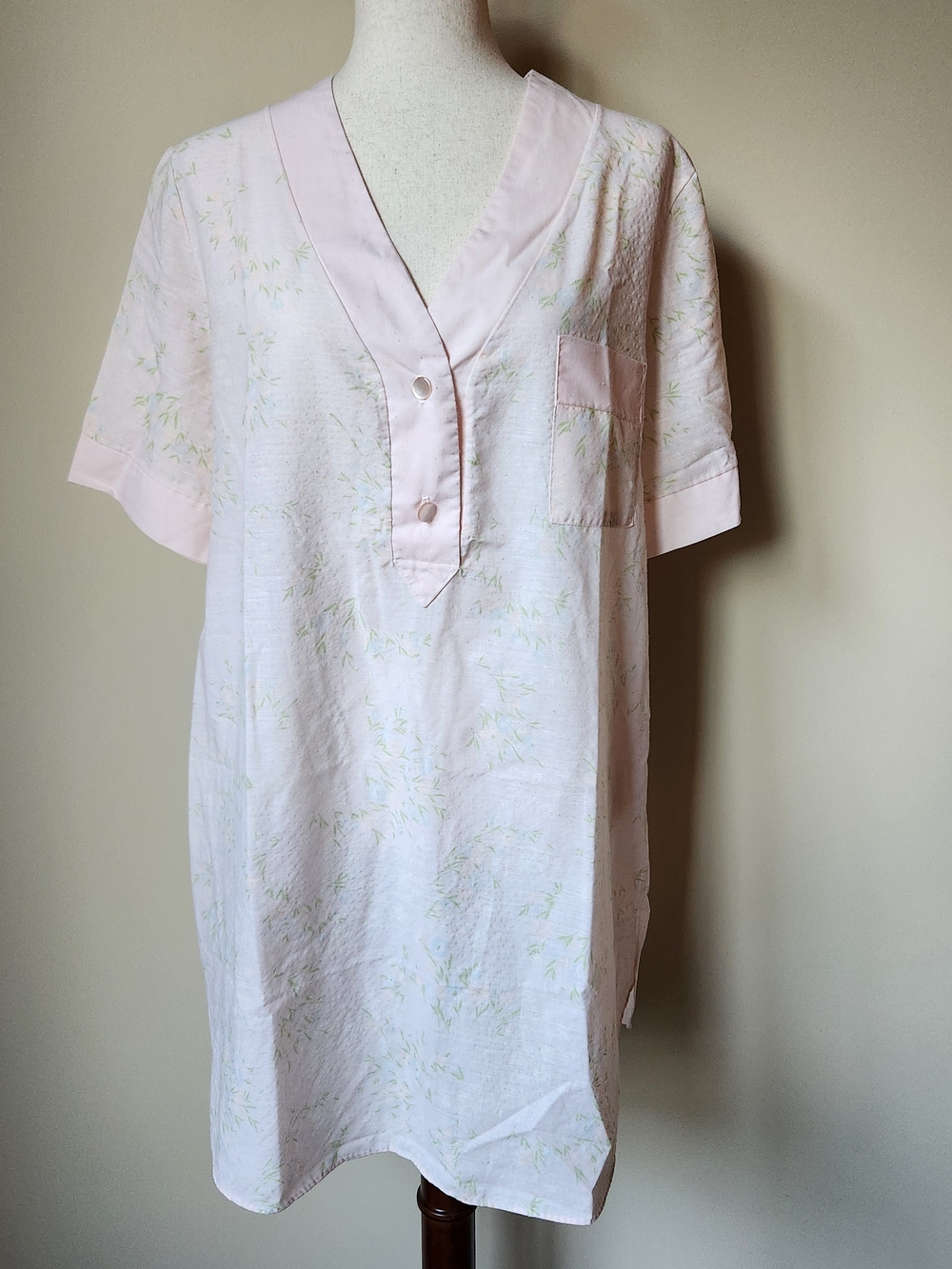 Vintage Barbizon Pink Floral Nightgown House Dress Short Sleeve Large Cottagecor